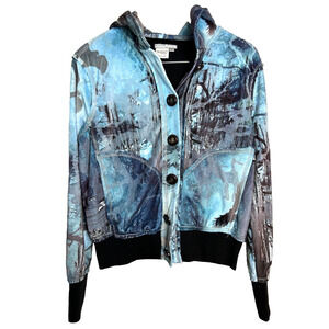 Alberto Makali Jacket Womens S Faux Fur Tree Forest Warm Hooded Button Up Pocket